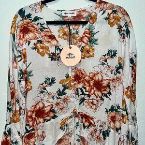 AfterMarket Floral Button up Front Tie Top